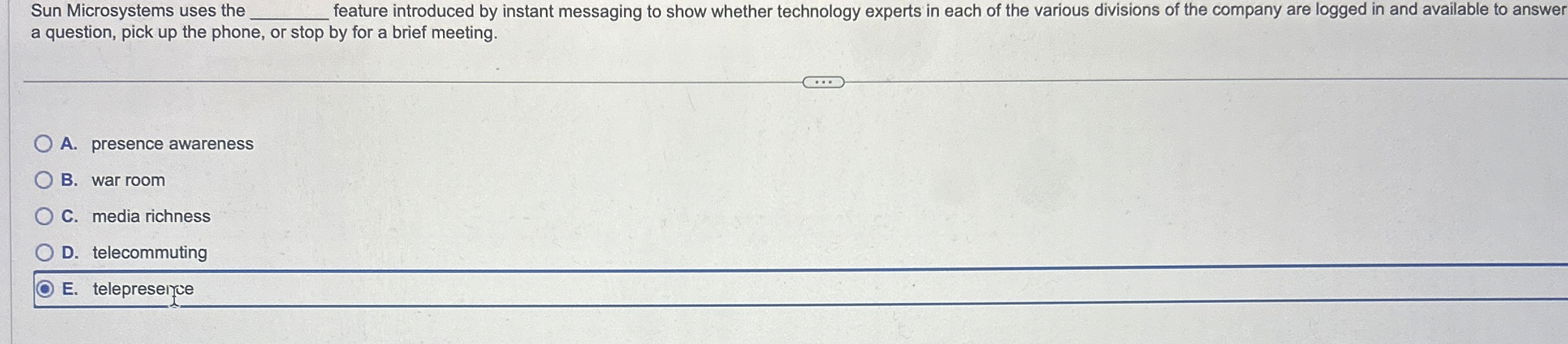  Sun Microsystems uses the feature introduced by instant messaging to show