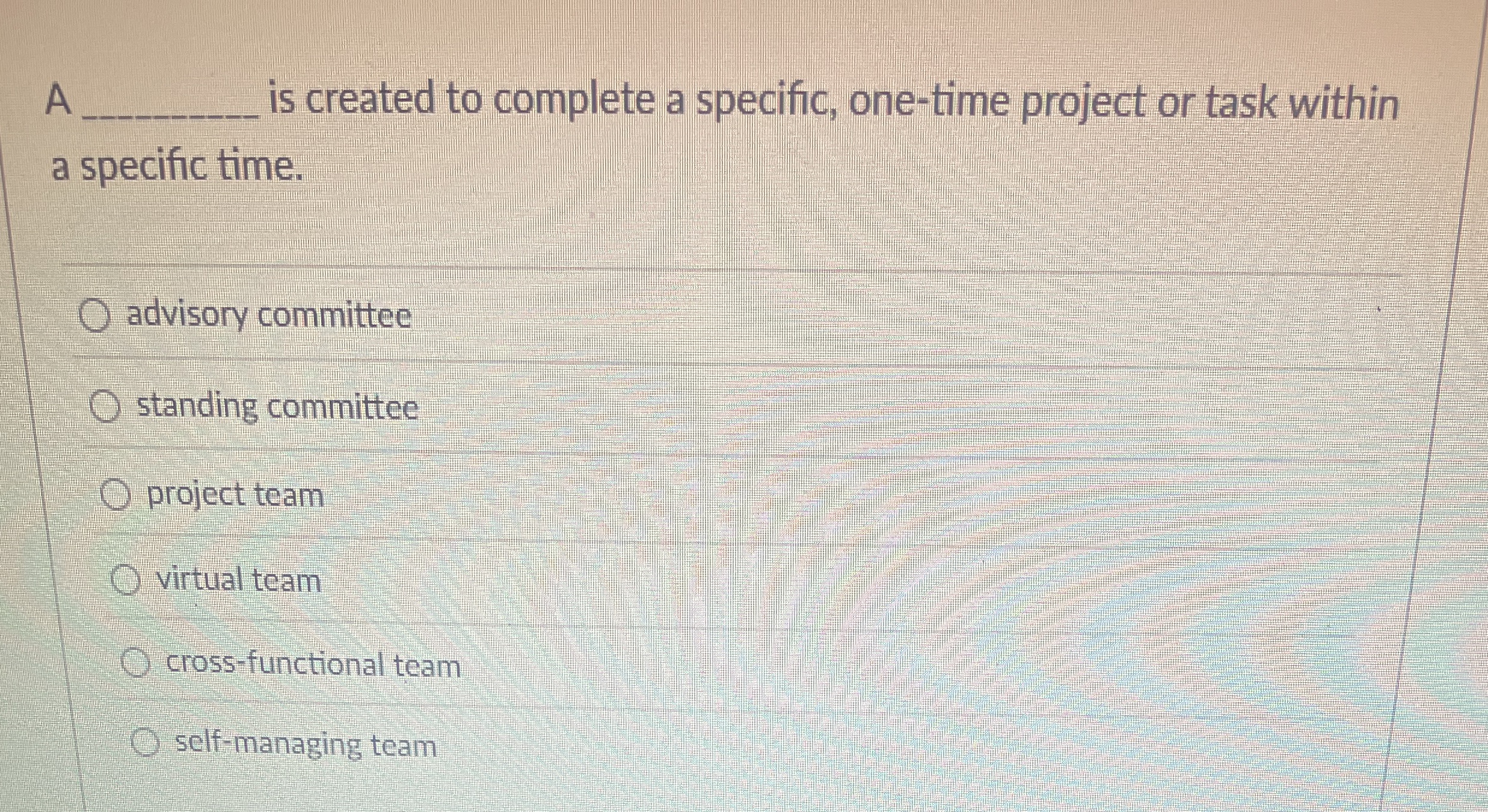  A is created to complete a specific, one-time project or task