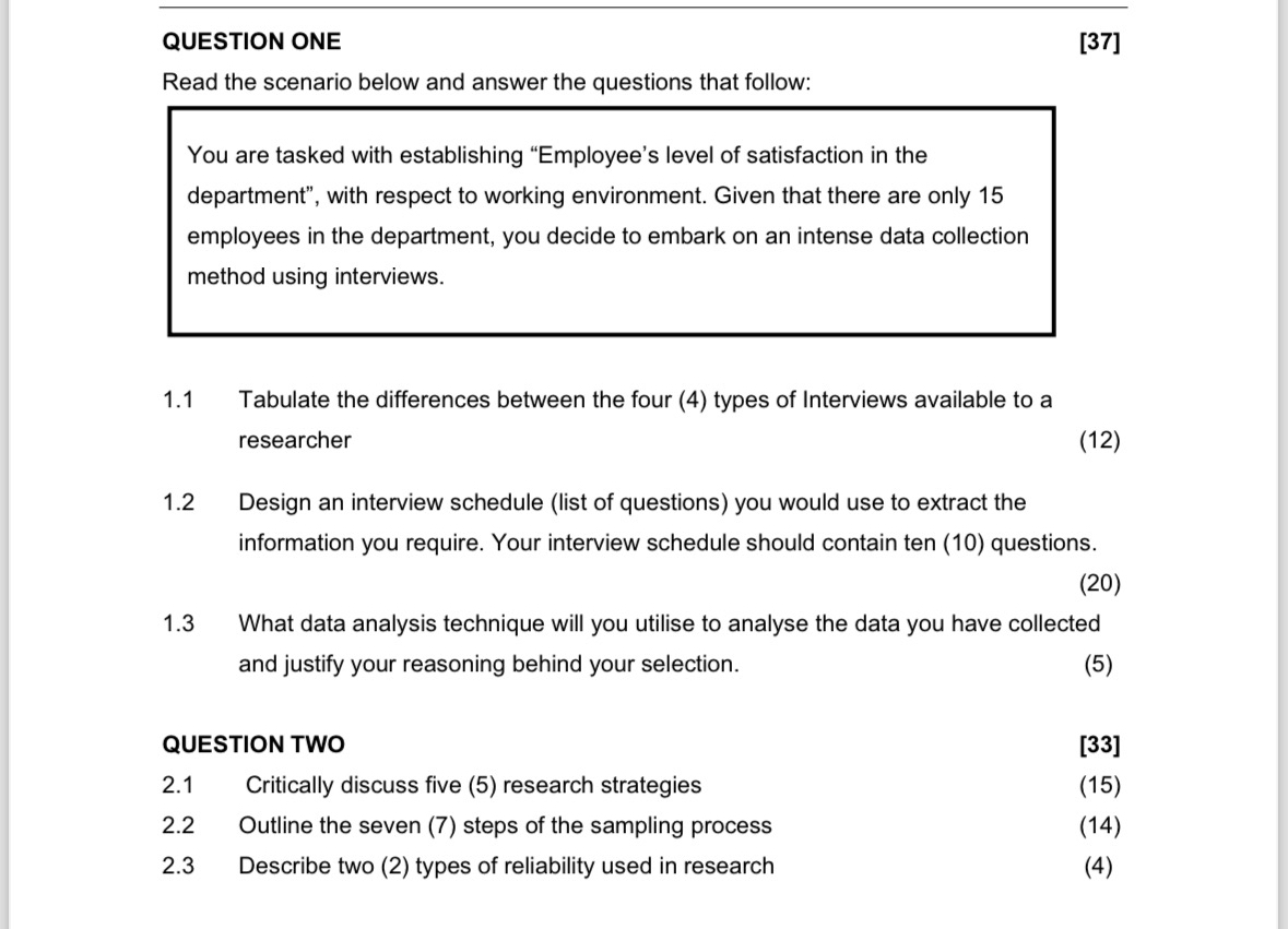  QUESTION ONE [37] Read the scenario below and answer the questions