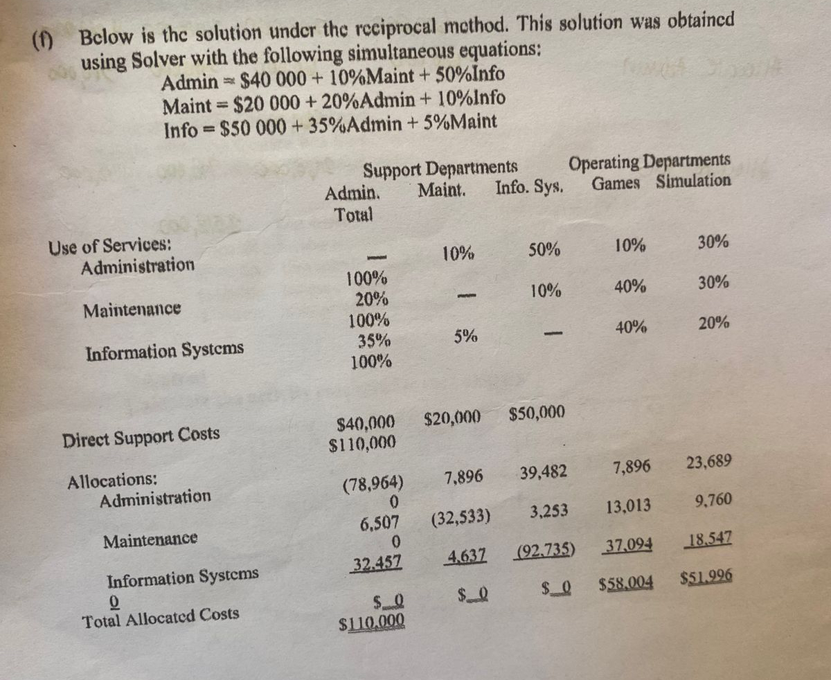  (f) Below is the solution under the reciprocal mothod. This solution