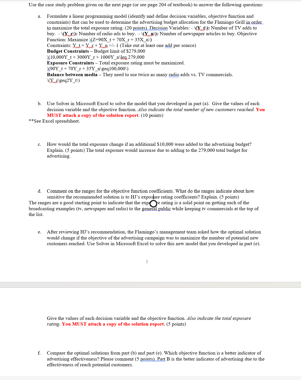  Use the case study problem given on the next page (or