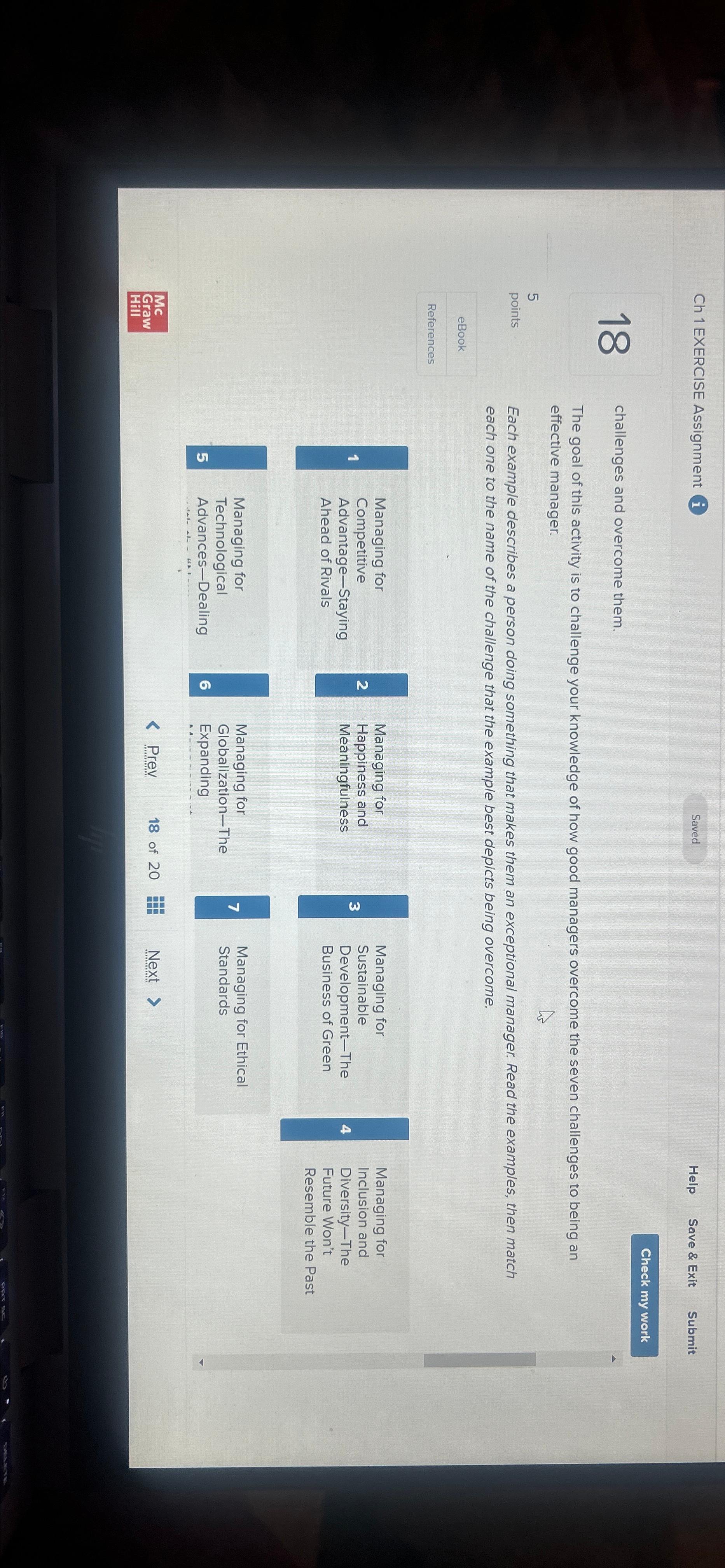  Ch 1 EXERCISE Assignment (i) Help Save & Exit Submit 18