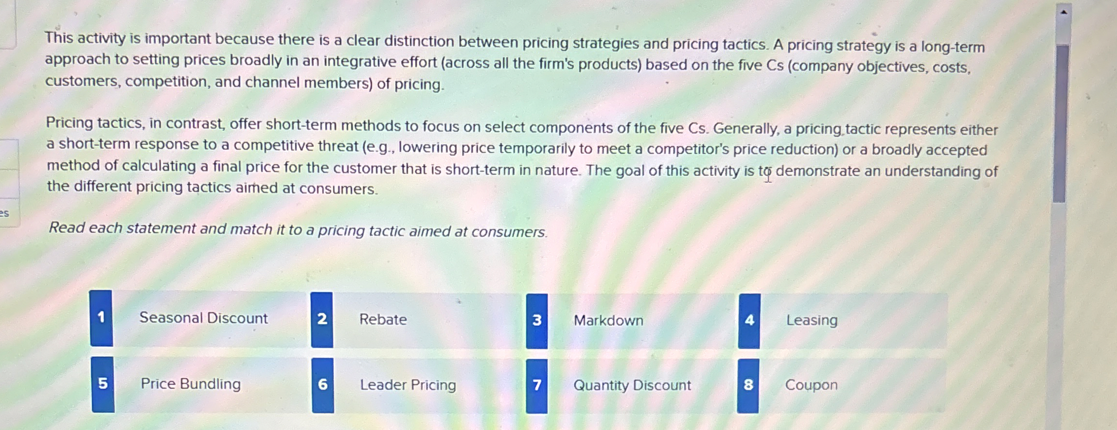  This activity is important because there is a clear distinction between