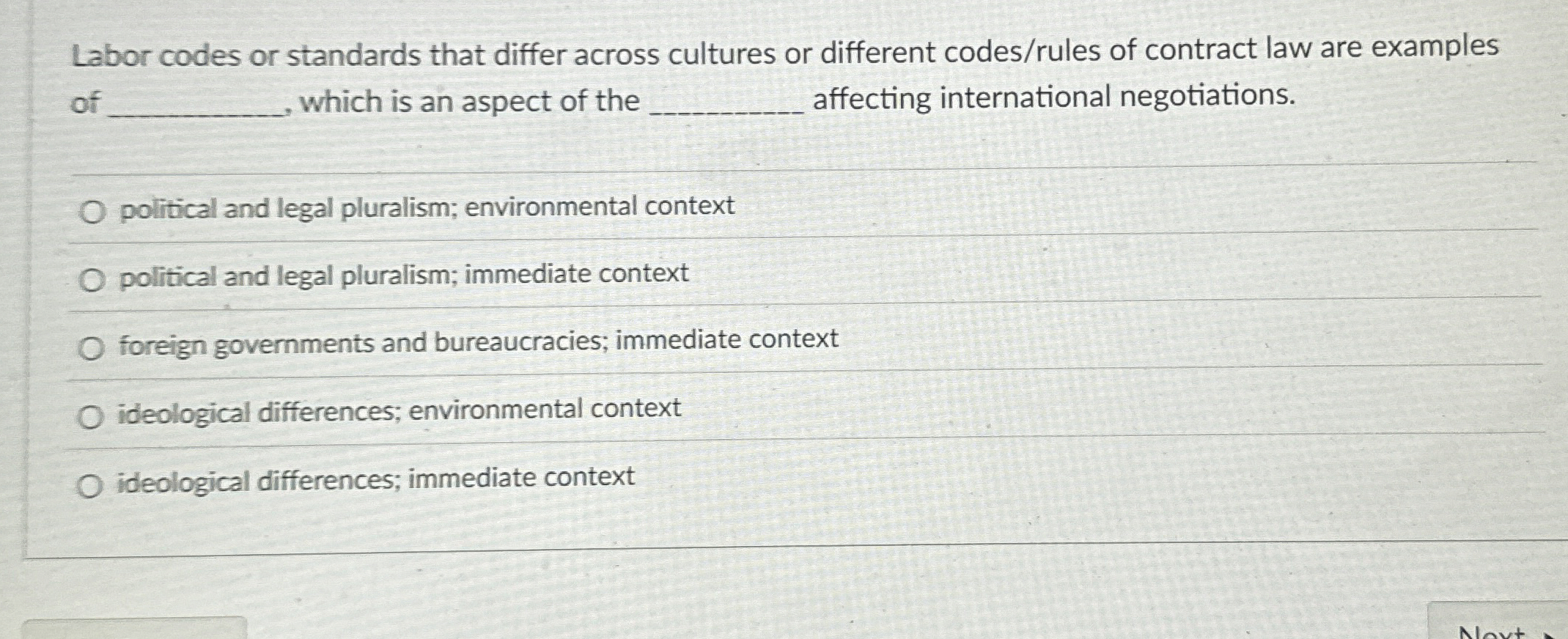  Labor codes or standards that differ across cultures or different codes/rules
