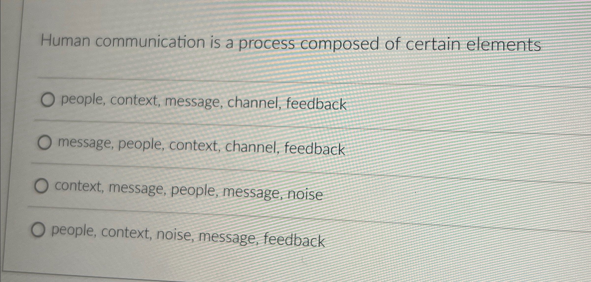  Human communication is a process composed of certain elements people, context,