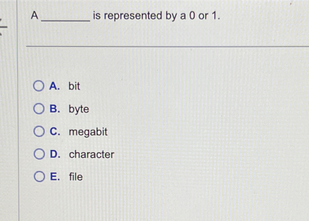  A q, is represented by a 0 or 1. A. bit