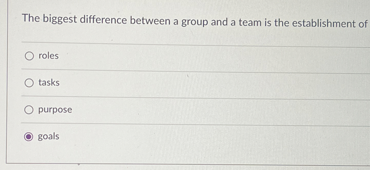  The biggest difference between a group and a team is the