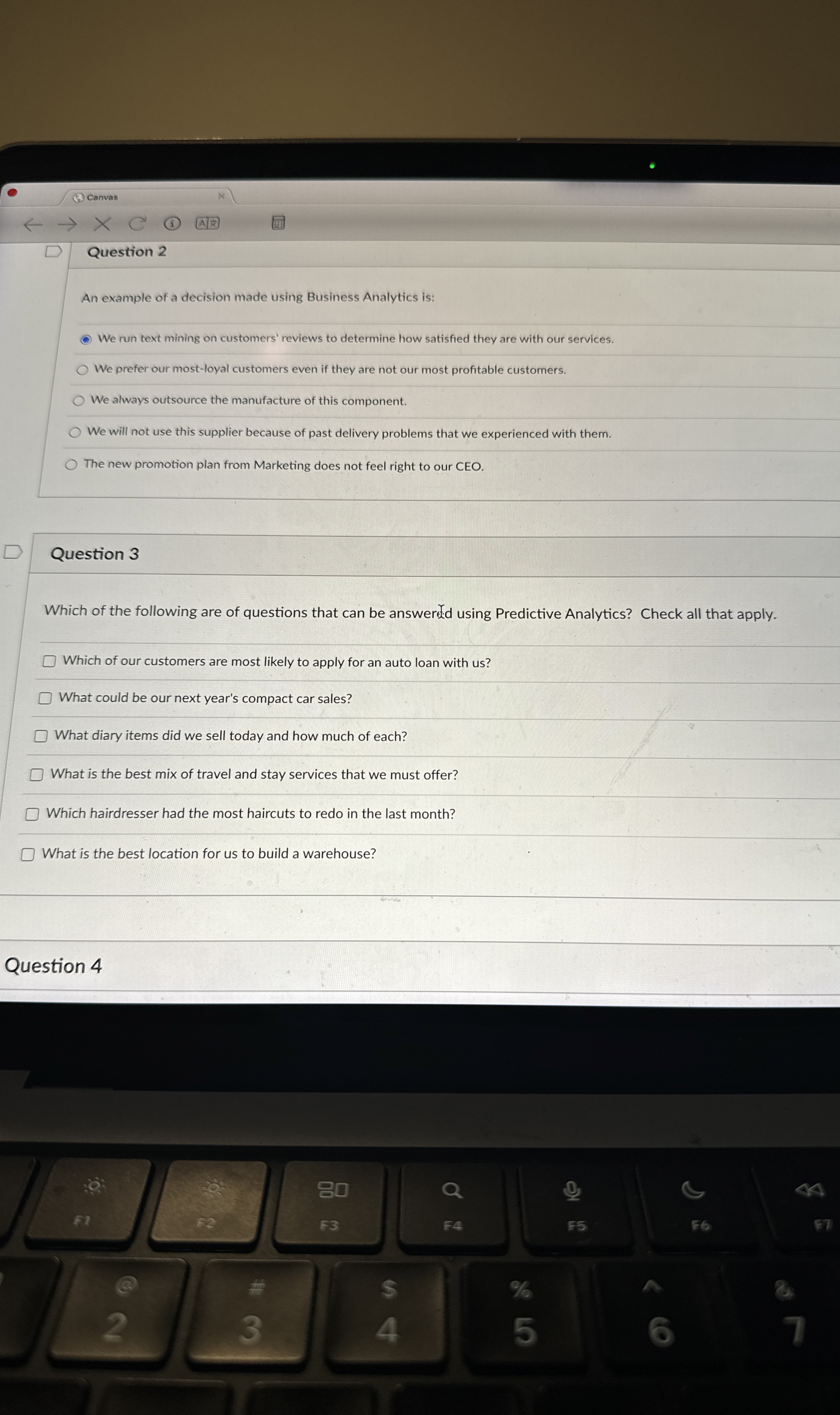  Canvas Question 2 An example of a decision made using Business