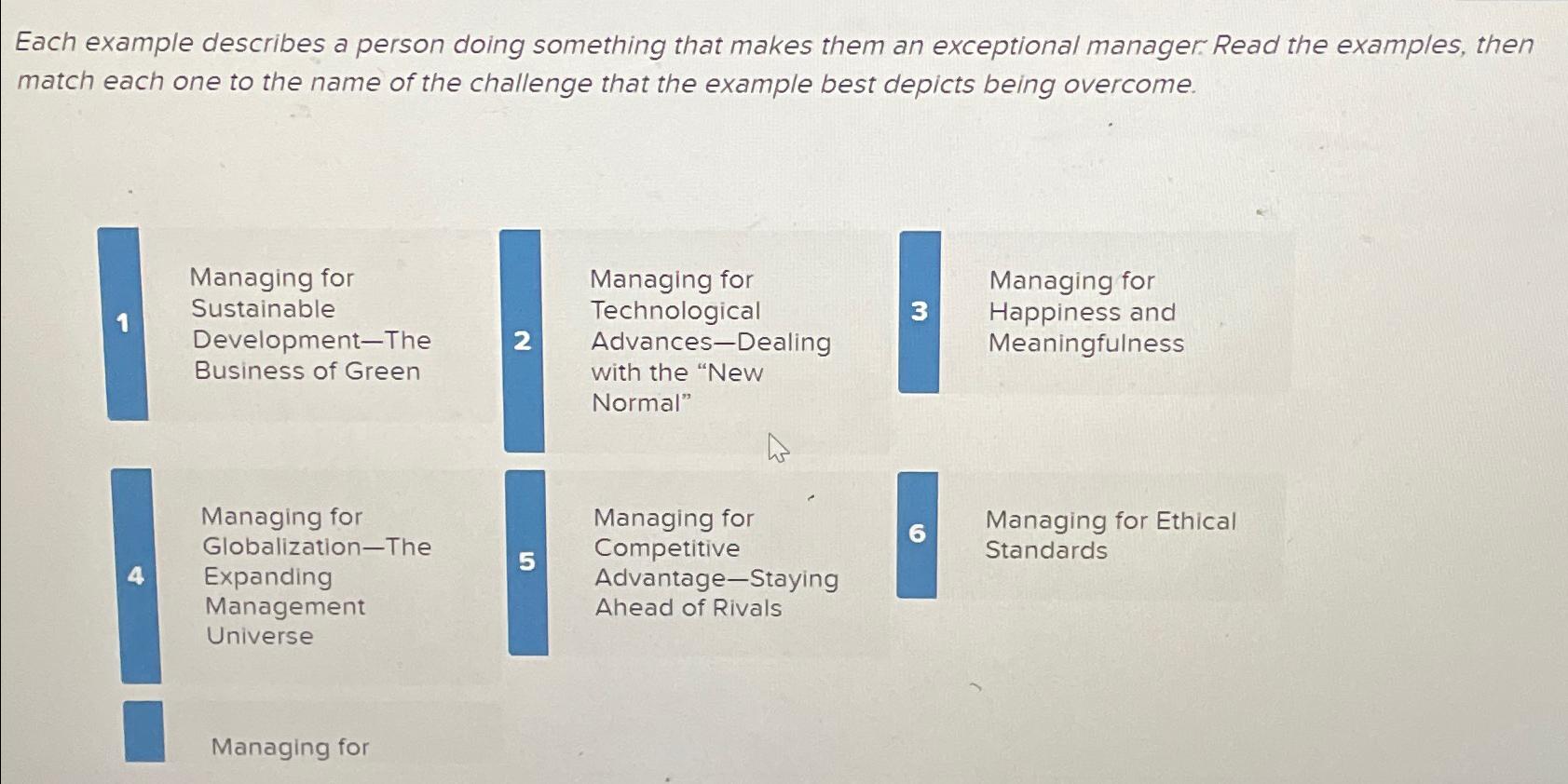  Each example describes a person doing something that makes them an