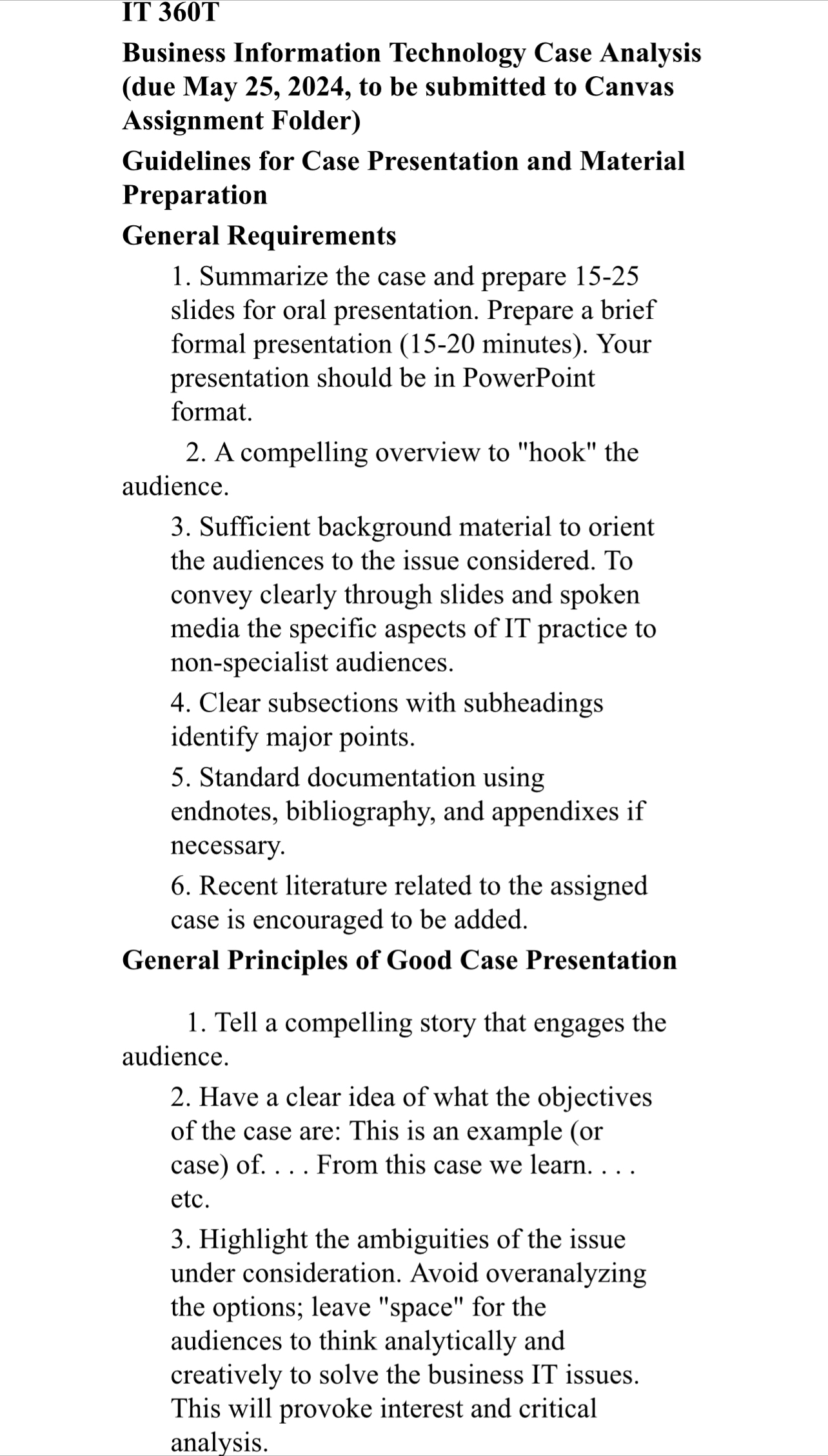  IT 360T Business Information Technology Case Analysis (due May 25,2024, to