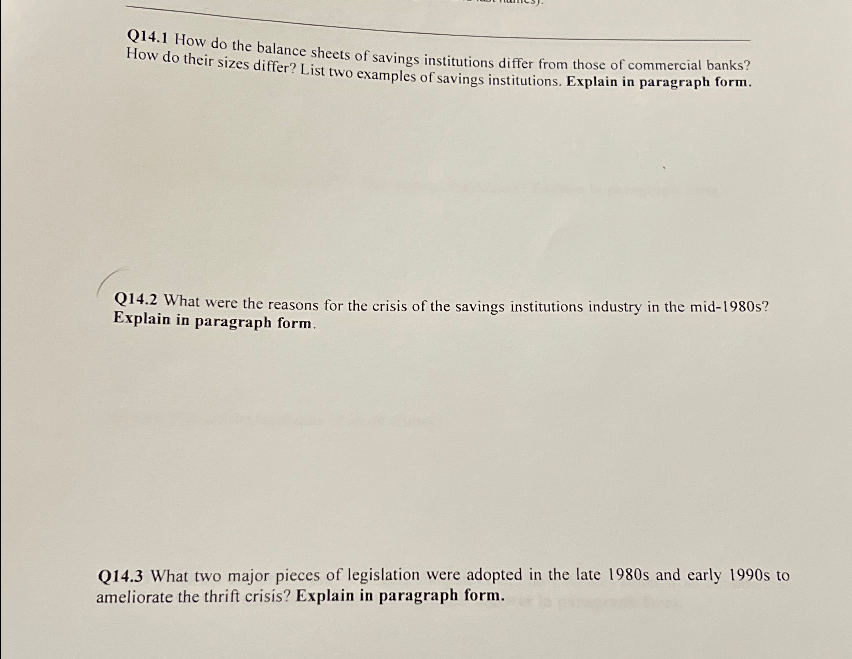  Q14.1 How do the balance sheets of savings institutions differ from