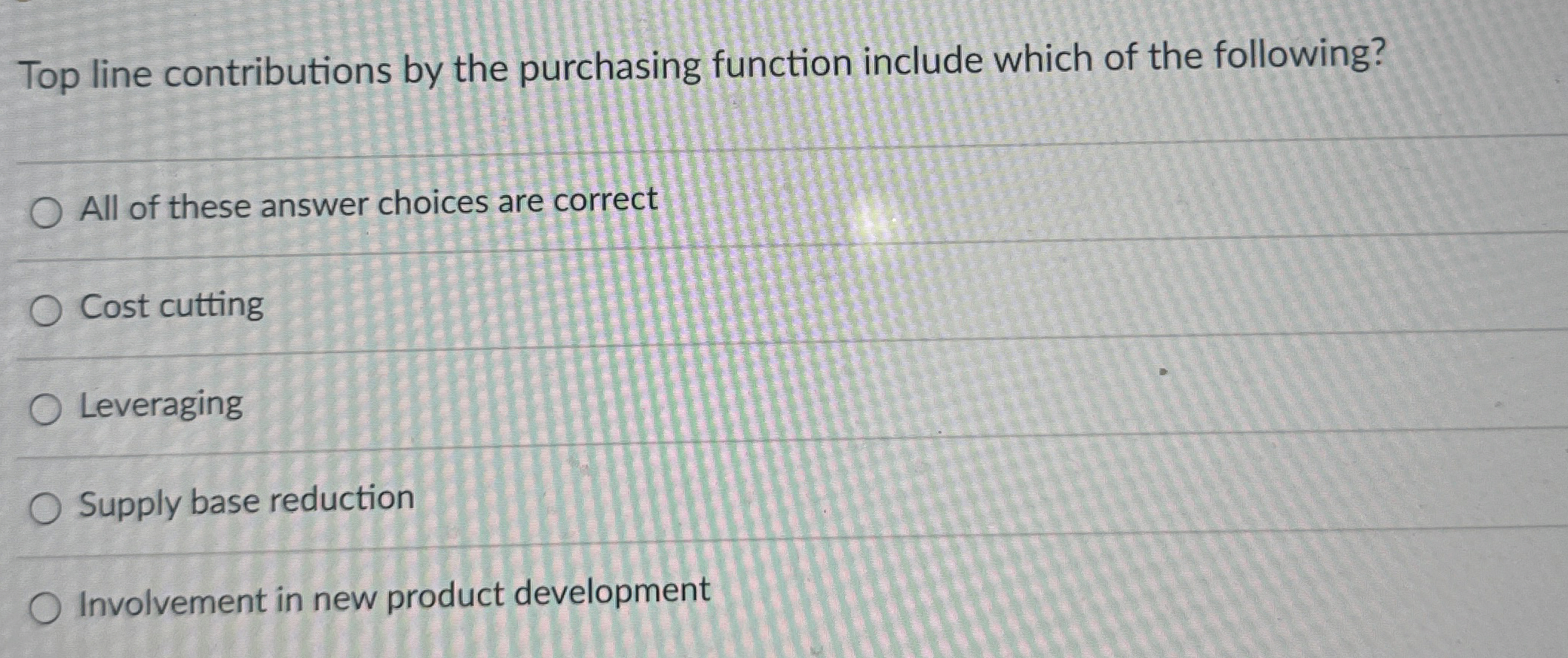  Top line contributions by the purchasing function include which of the