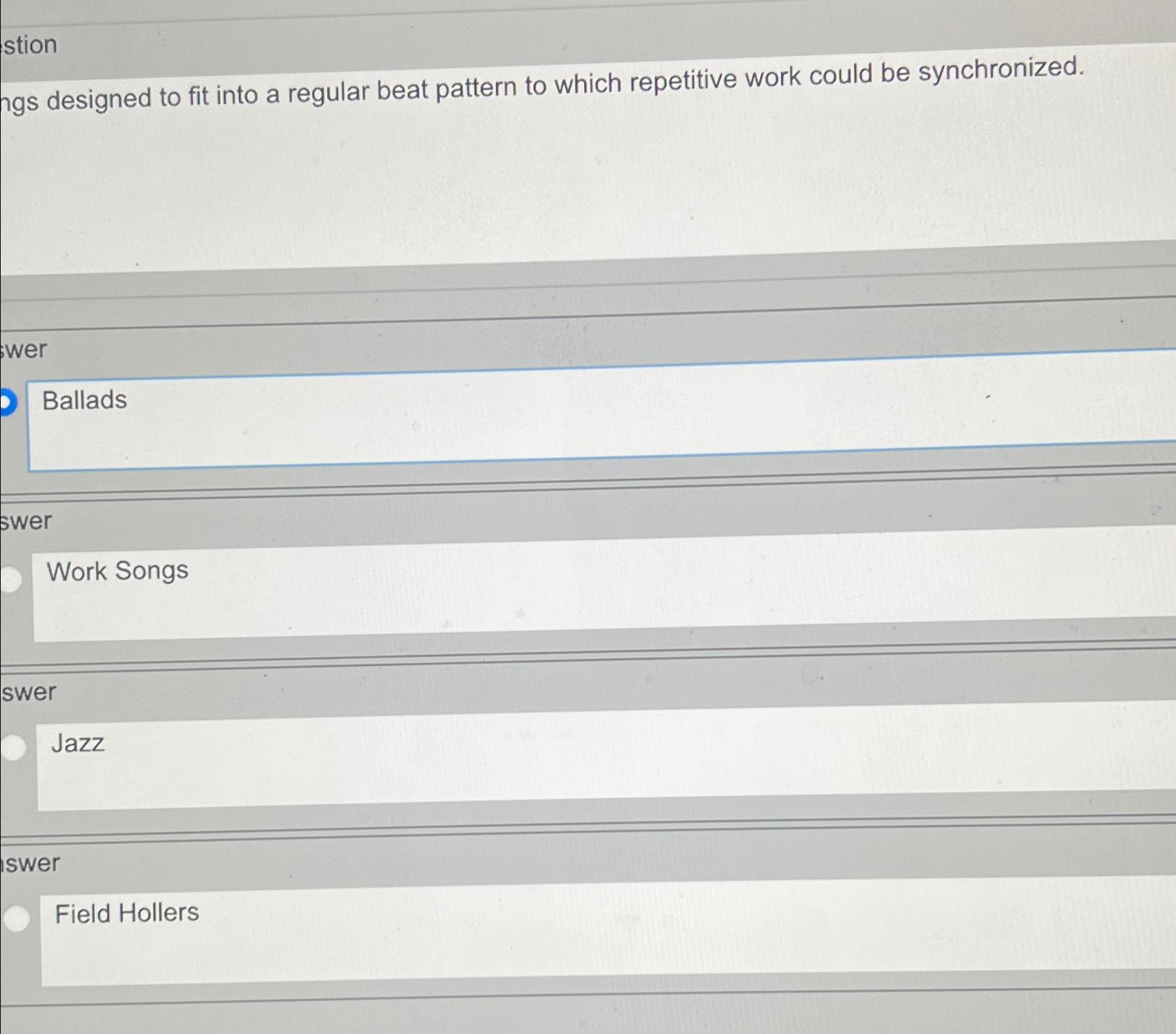  stion ngs designed to fit into a regular beat pattern to