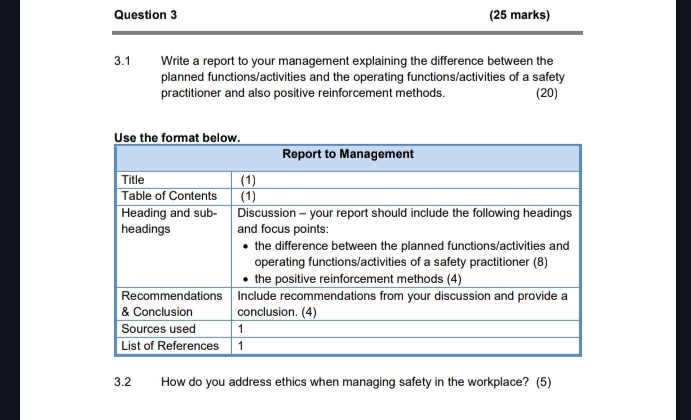  Question 3 (25 marks) 3.1 Write a report to your management