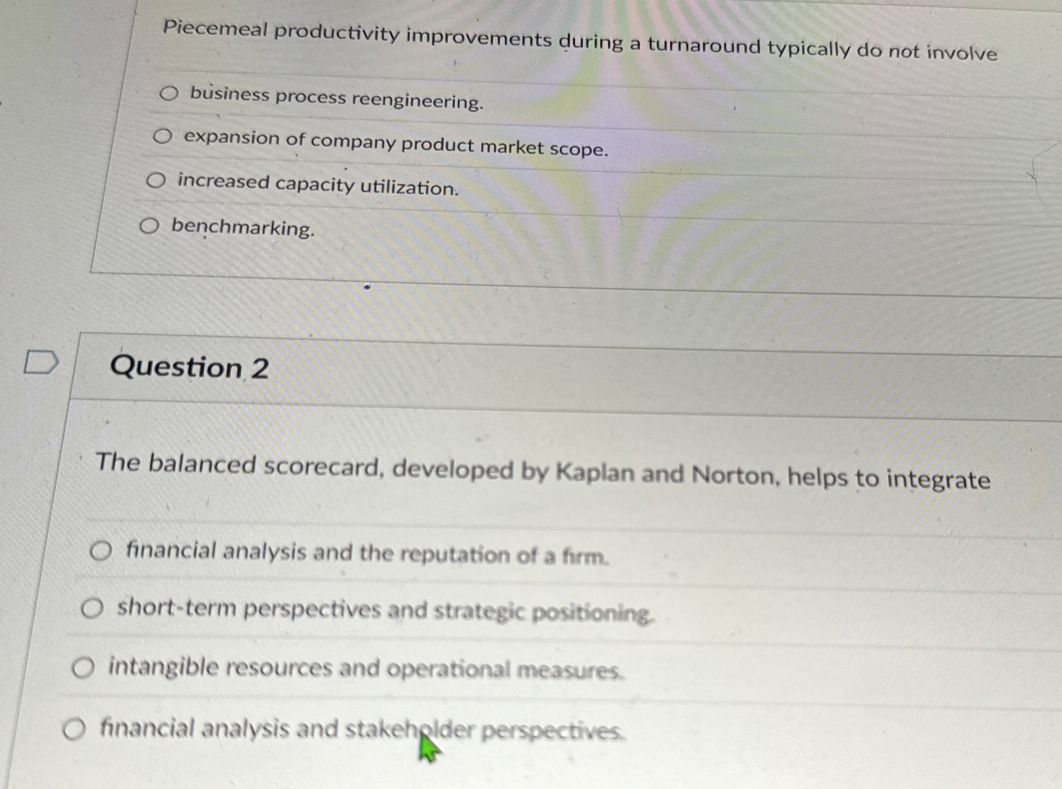  Piecemeal productivity improvements during a turnaround typically do not involve business