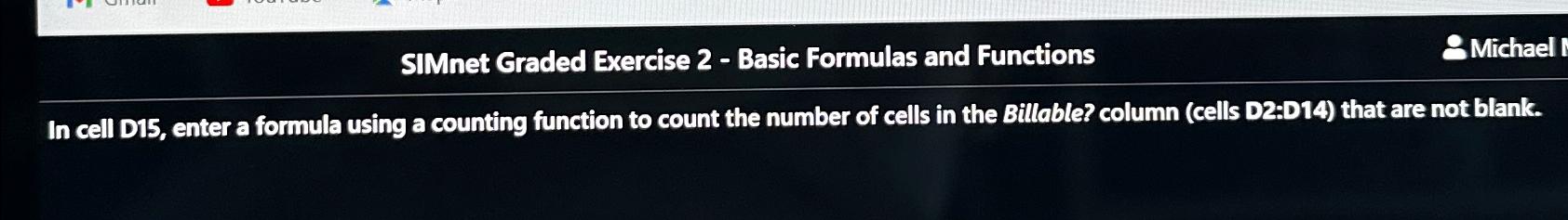  SIMnet Graded Exercise 2- Basic Formulas and Functions Michael In cell