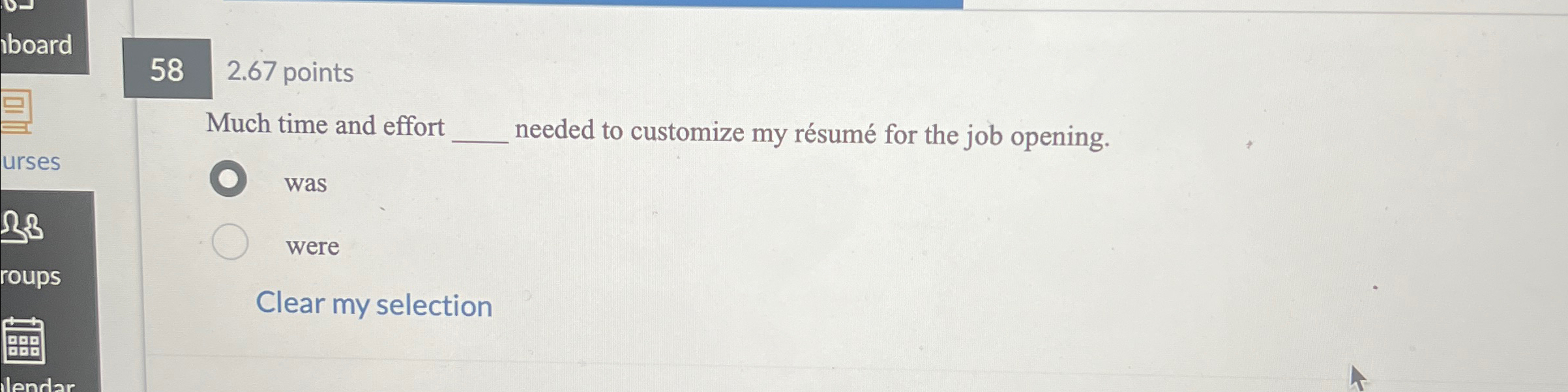  58,2.67 points Much time and effort needed to customize my rsum