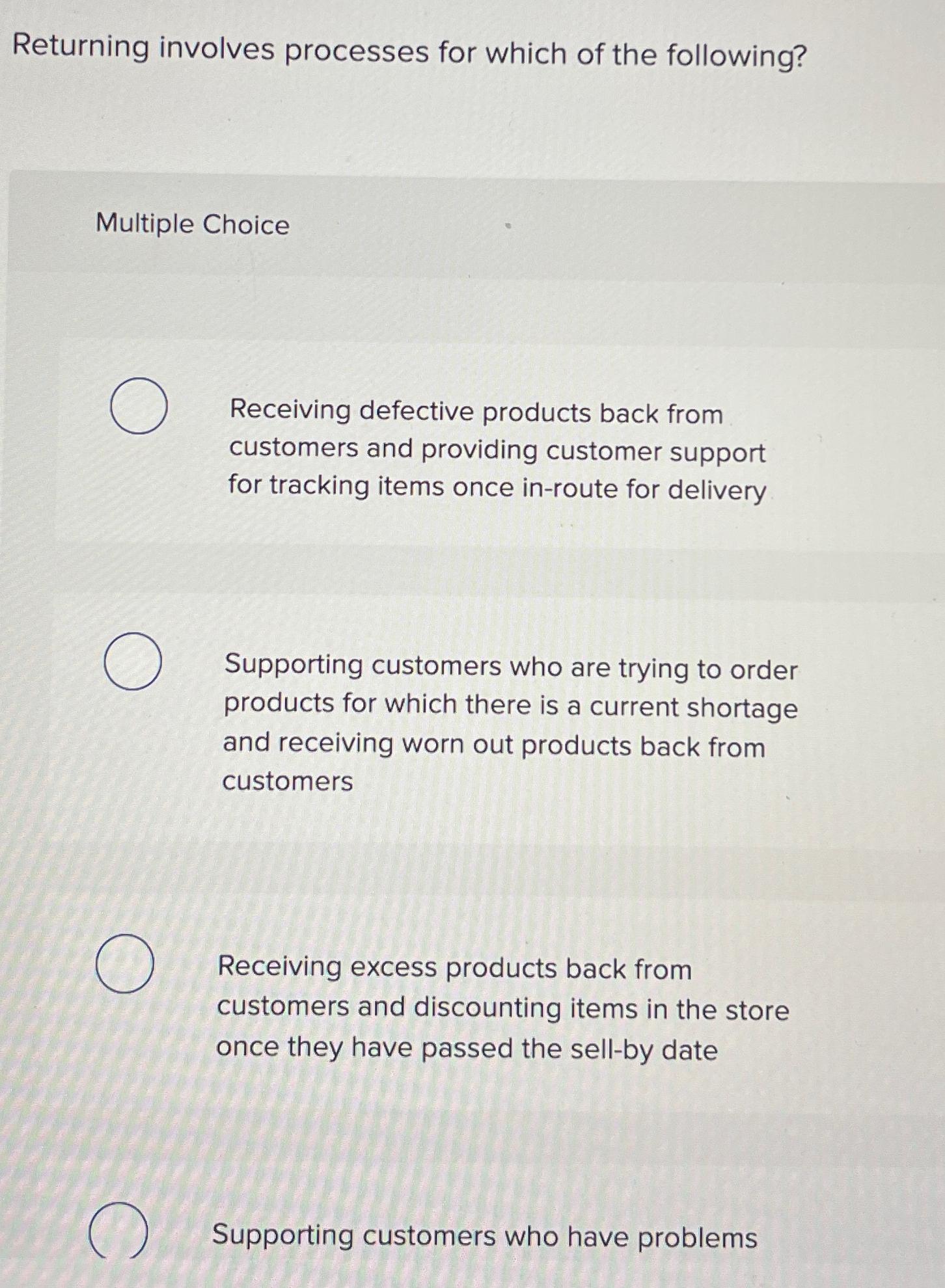  Returning involves processes for which of the following? Multiple Choice Receiving