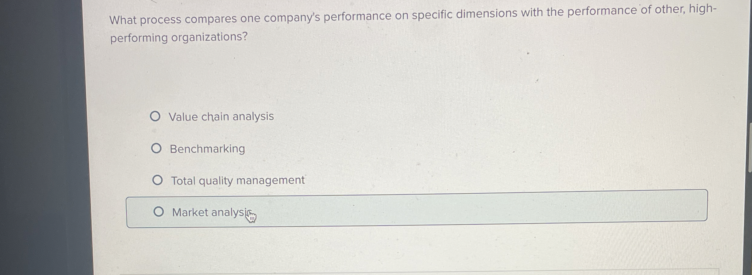  What process compares one company's performance on specific dimensions with the
