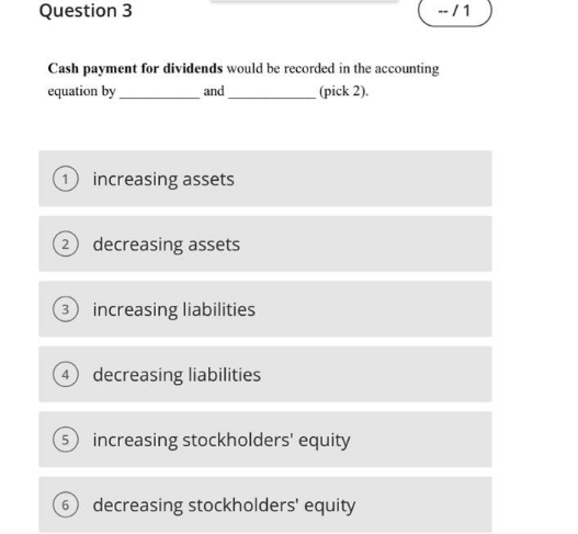payment for dividends would be recorded in the accounting equation by and