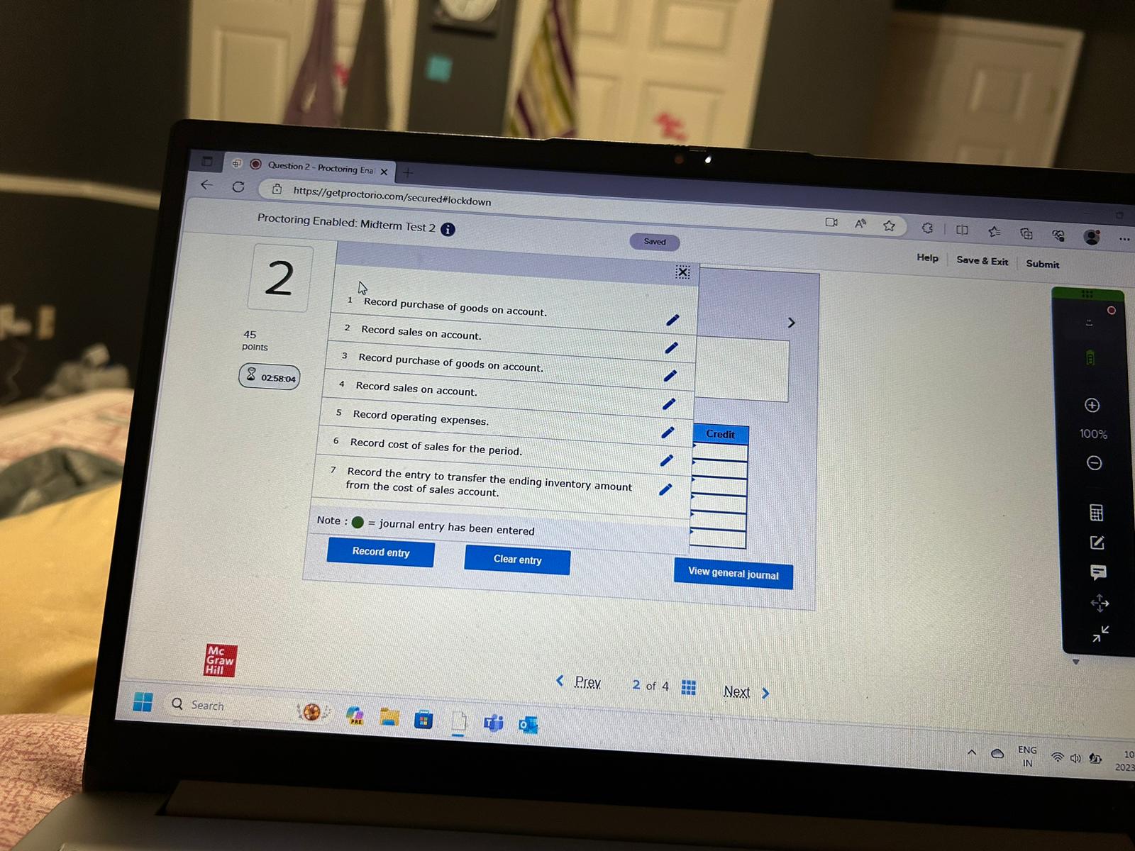 C https://getproctorio.com/secured#lockdown Proctoring Enabled: Midterm Test 2 Saved Help Save & Exit