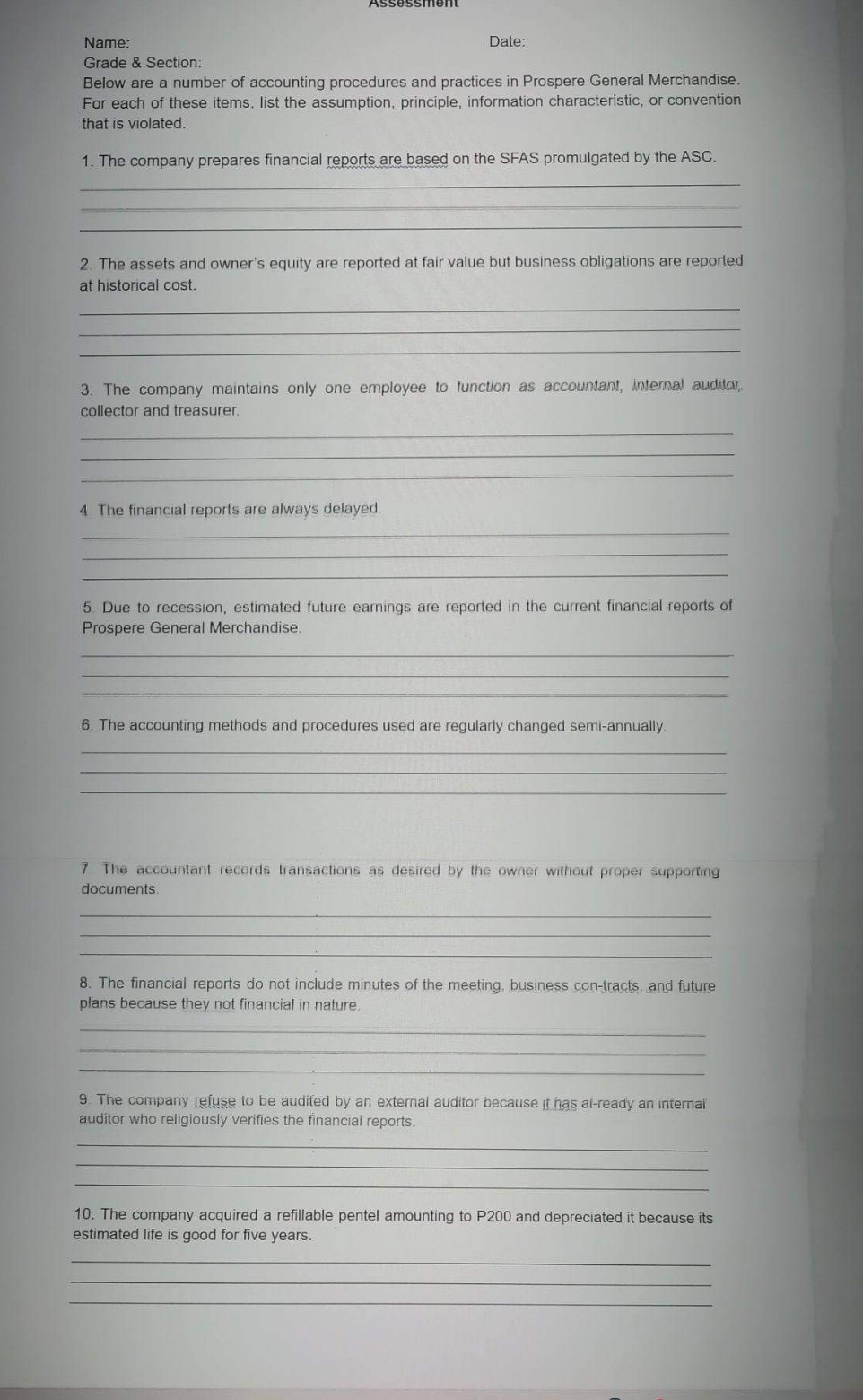 answer correctly Name: Date: Grade & Section: Below are a number of