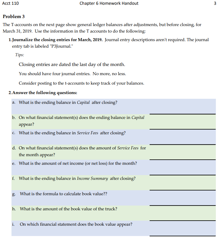  Acct llti Chapter E- Homework Handout Problem 3 The Taccounts on