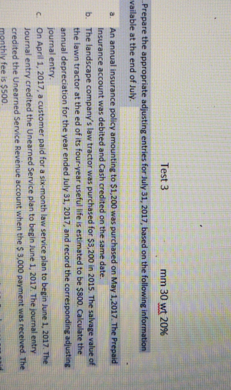 only answer Test 3 mm 30 wt 20% .Prepare the appropriate adjusting