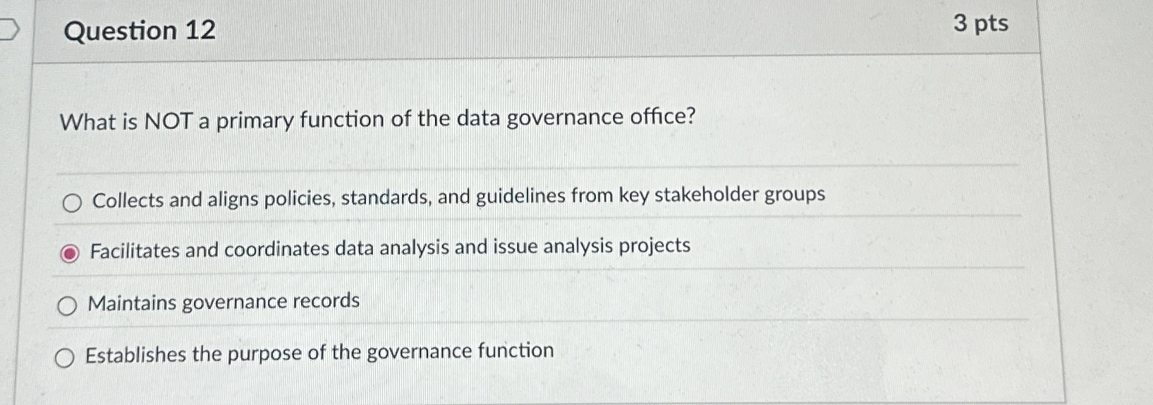  Question 12 What is NOT a primary function of the data