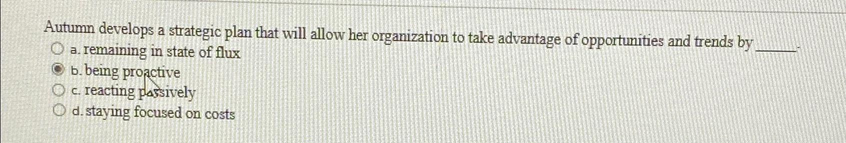  Autumn develops a strategic plan that will allow her organization to