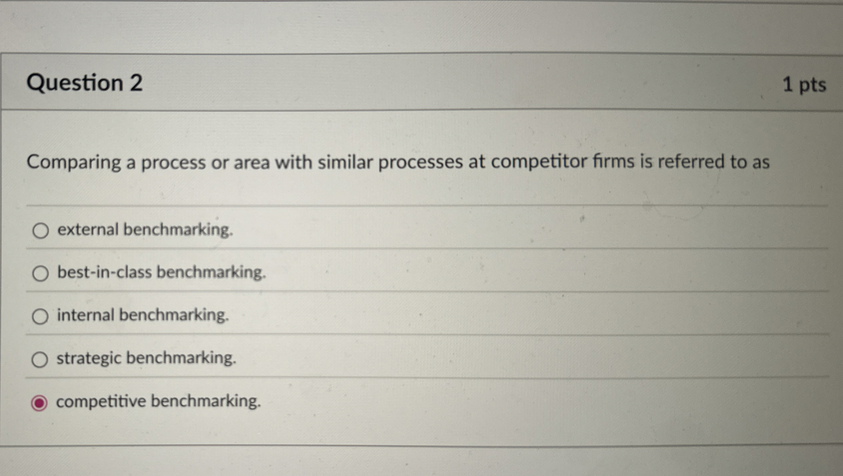  Question 2 Comparing a process or area with similar processes at