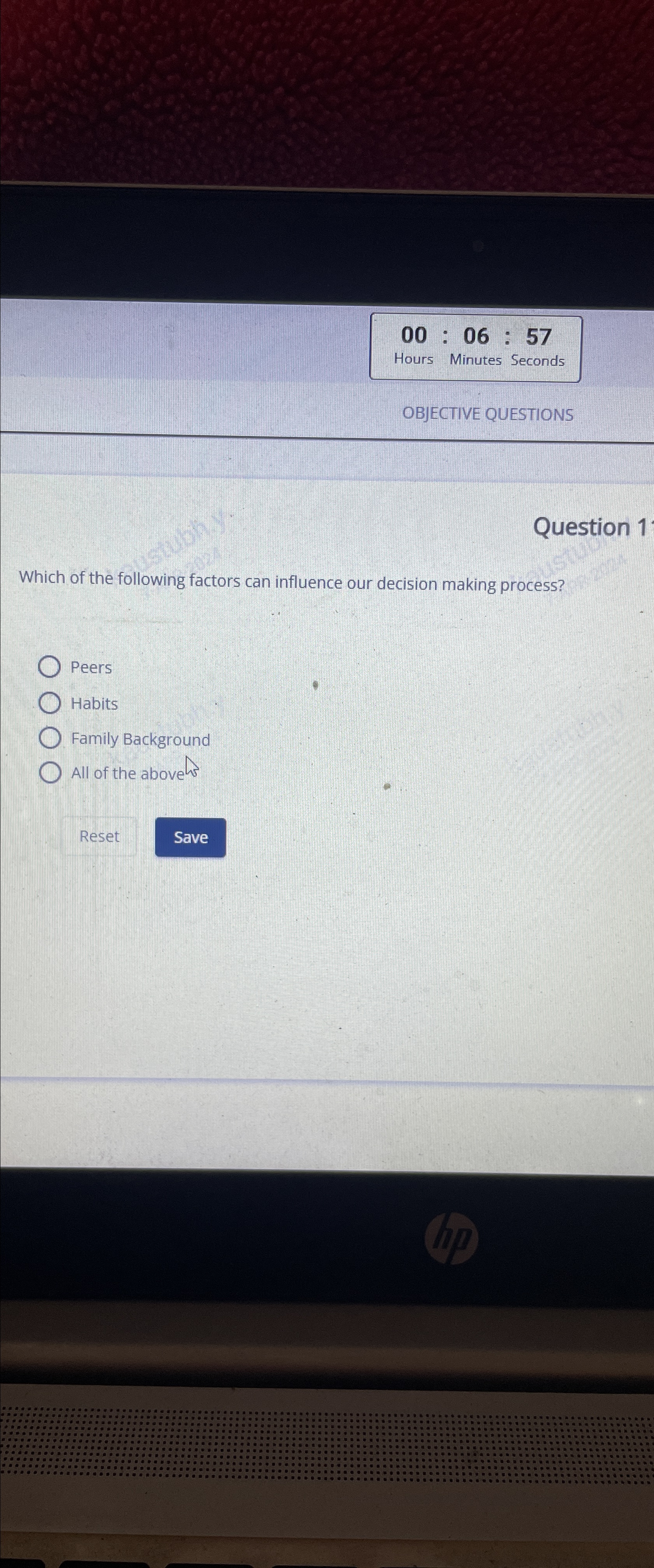  00:06:57 Hours Minutes Seconds OBJECTIVE QUESTIONS Question 1 Which of the