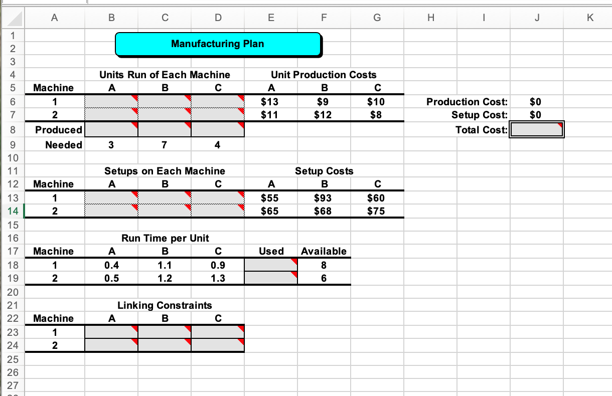  I just need help with part B, the excel formula imputs