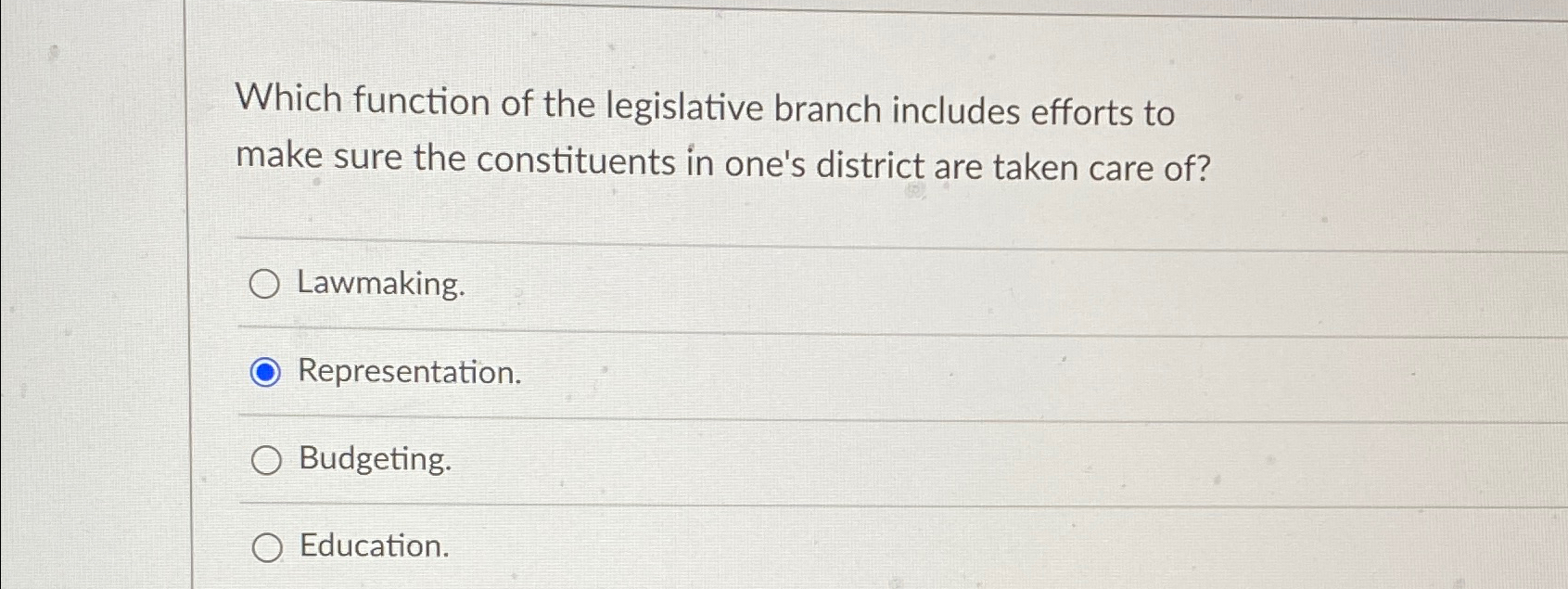  Which function of the legislative branch includes efforts to make sure