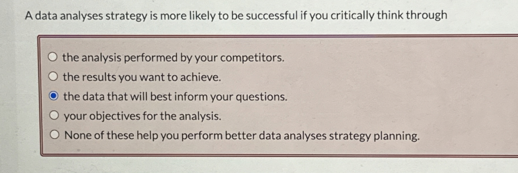  A data analyses strategy is more likely to be successful if