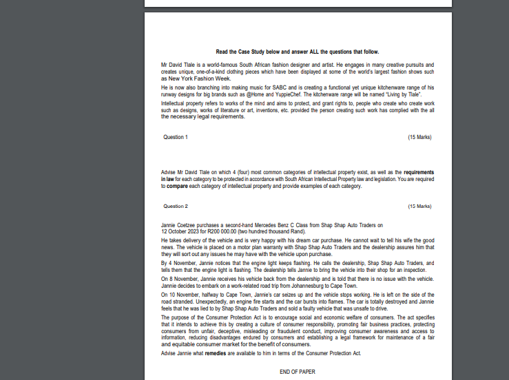  Read the Case Study below and answer ALL the questions that