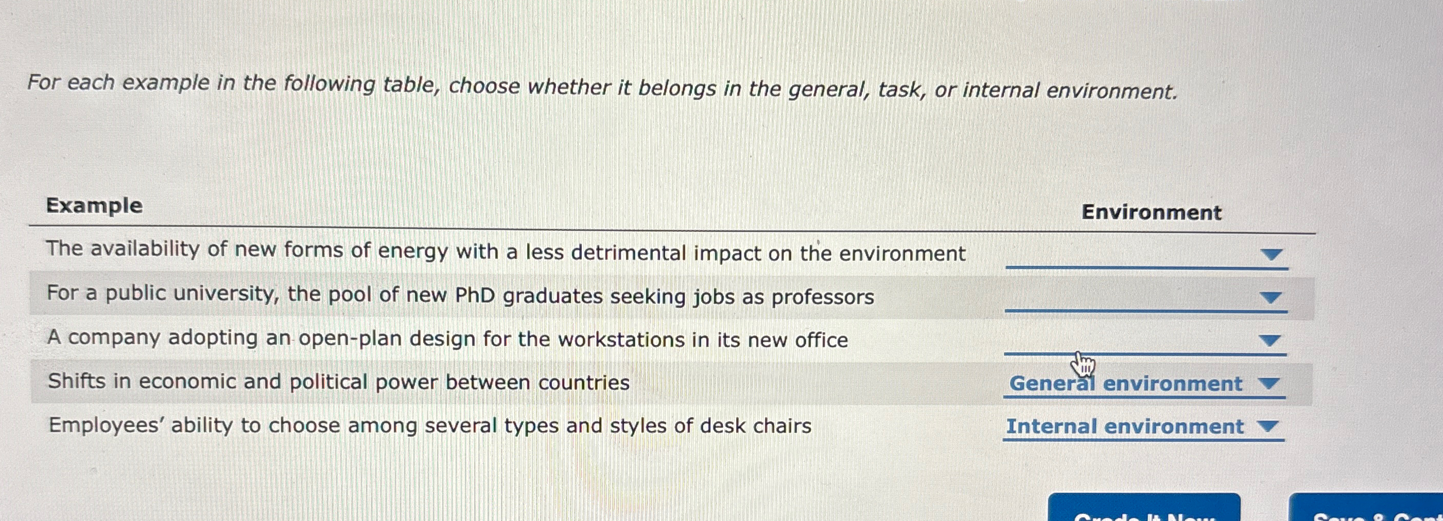 For each example in the following table, choose whether it belongs
