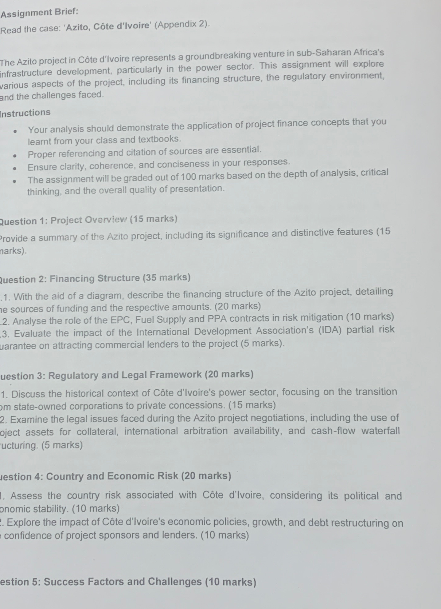  Assignment Brief: Read the case: 'Azito, Cte d'Ivoire' (Appendix 2). The