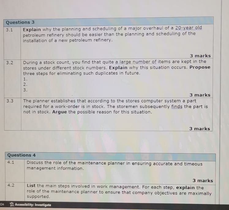  \table[[Questions 3],[3.1,\table[[Explain why the planning and scheduling of a major overhaul