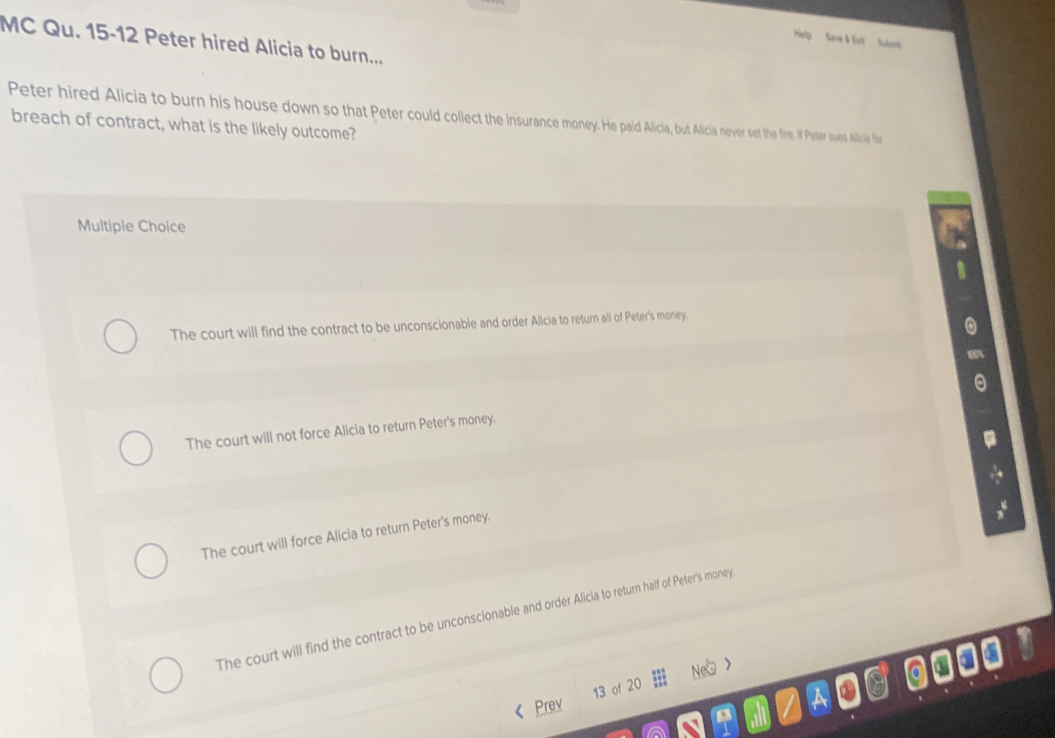  MC Qu.15-12 Peter hired Alicia to burn... Hels lueltha 4= breach