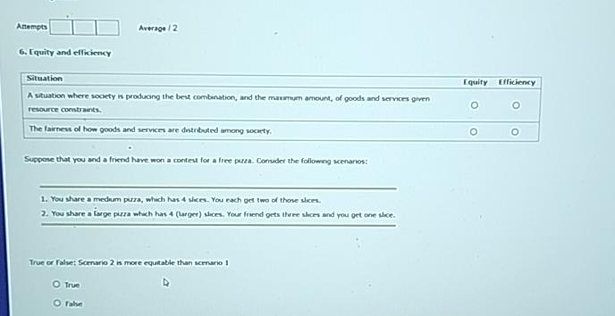  Antempts Arerage 12 6. Tquity and efliciency \table[[Situation,rquity,Eiliciency],[\table[[A situation where sooety