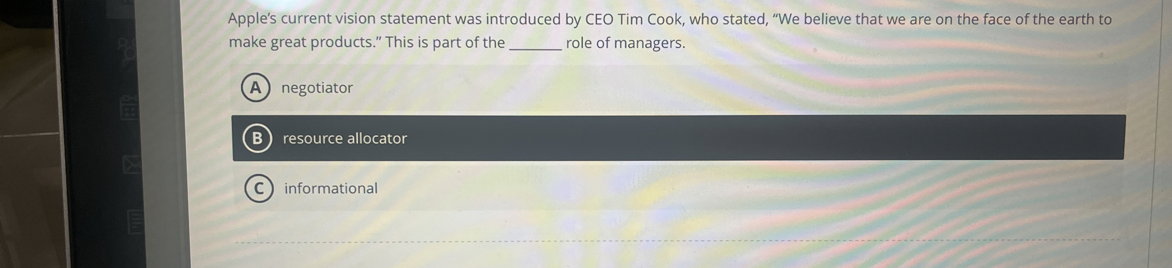  Apple's current vision statement was introduced by CEO Tim Cook, who