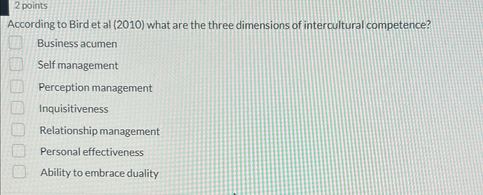  2 points According to Bird et al (2010) what are the