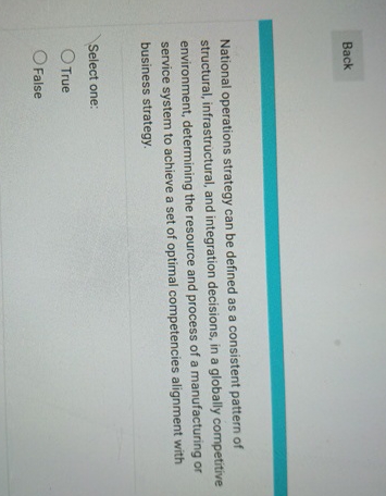  National operations strategy can be defined as a consistent pattern of