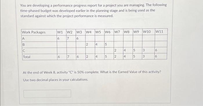  You are developing a performance progress report for a project you