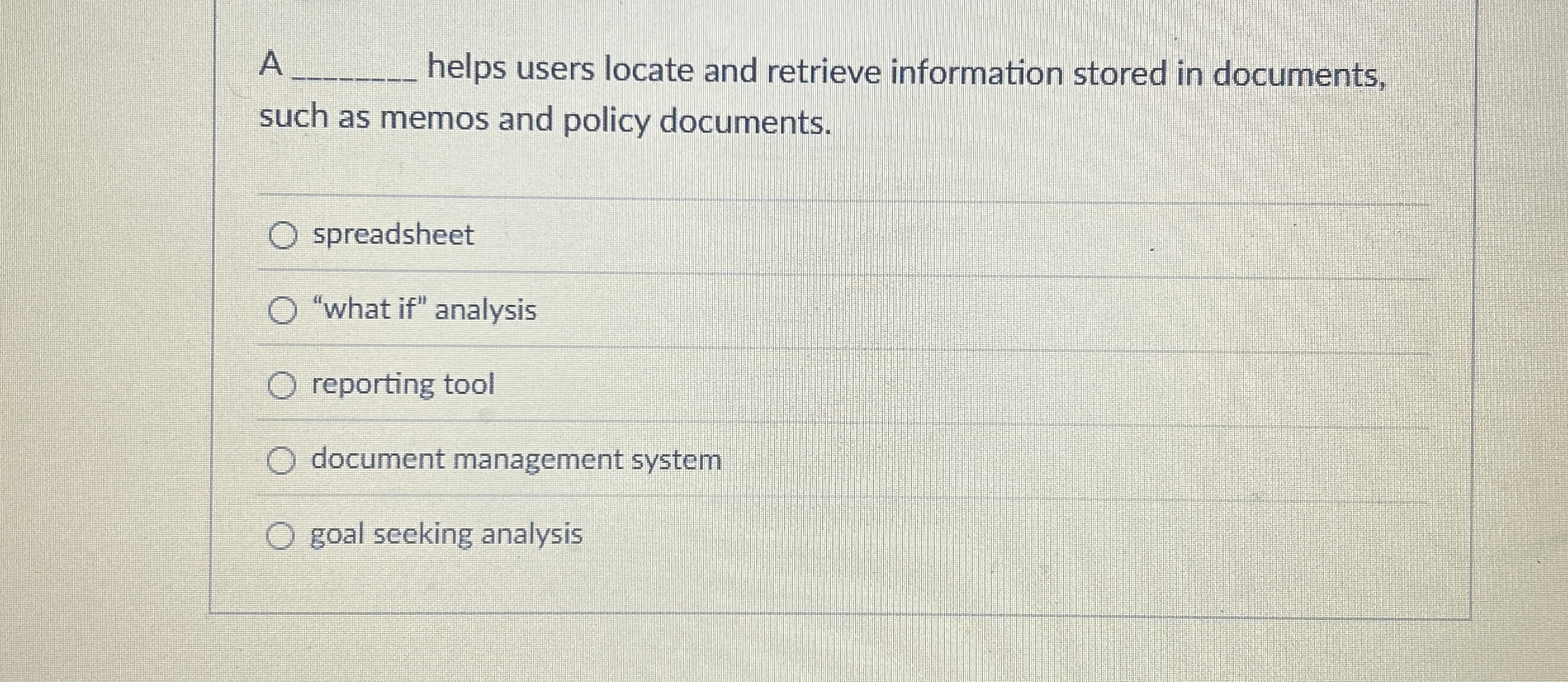  A q, helps users locate and retrieve information stored in documents,
