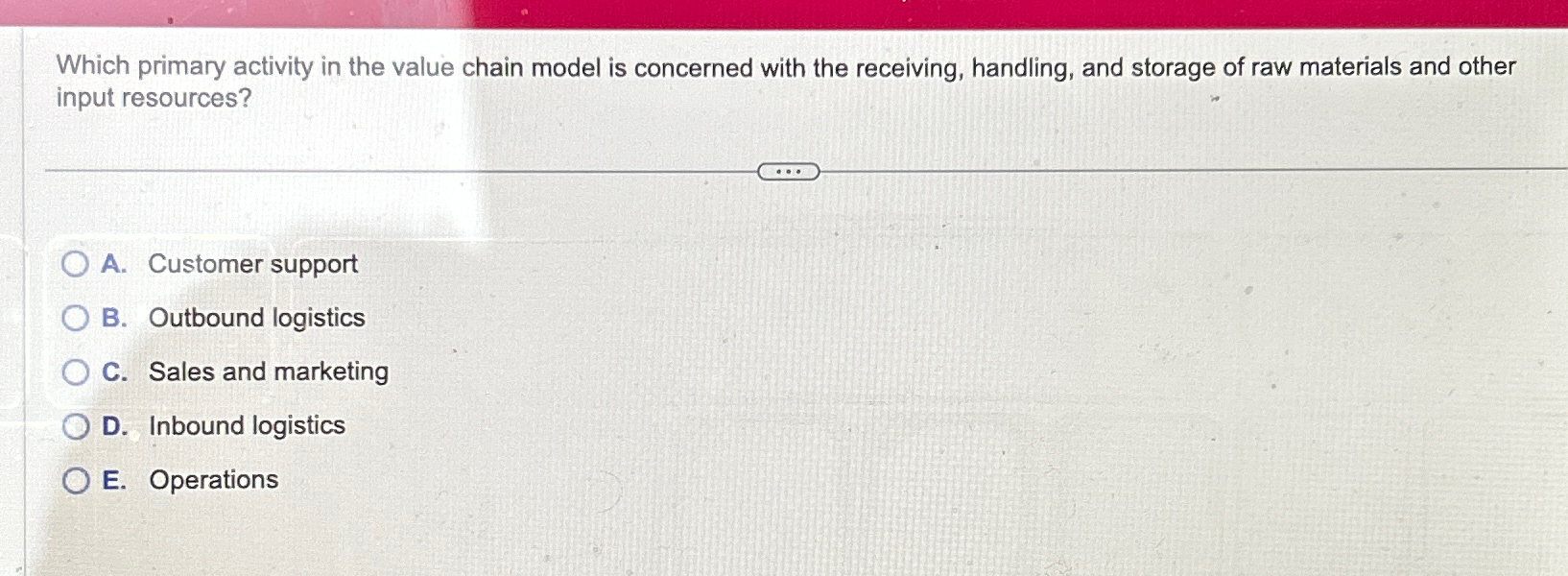  Which primary activity in the value chain model is concerned with