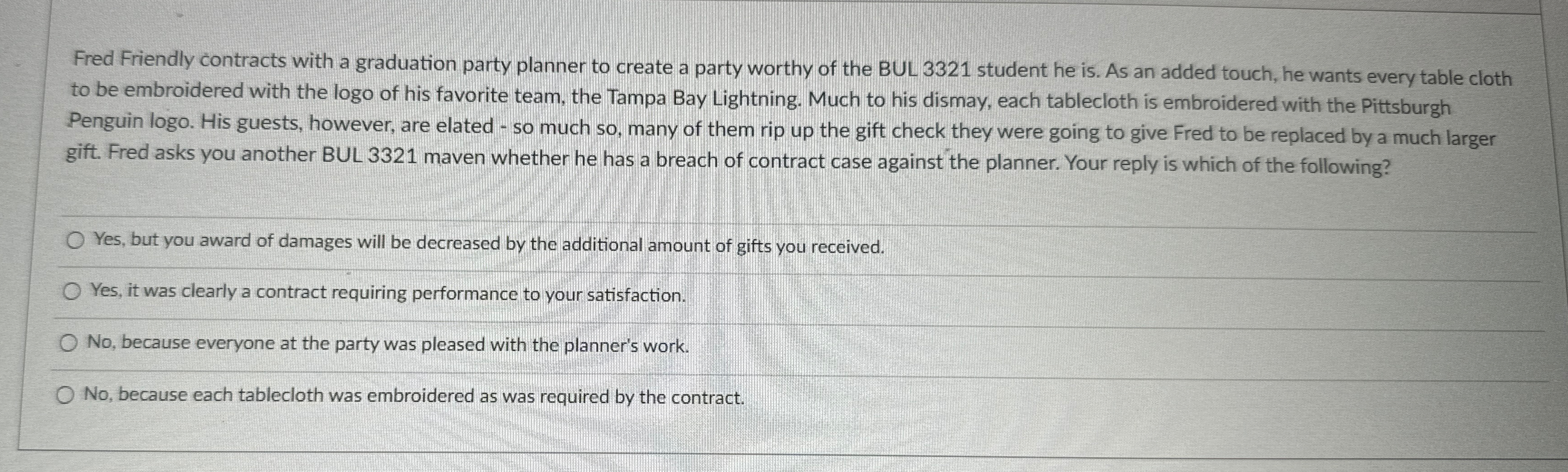  Fred Friendly contracts with a graduation party planner to create a