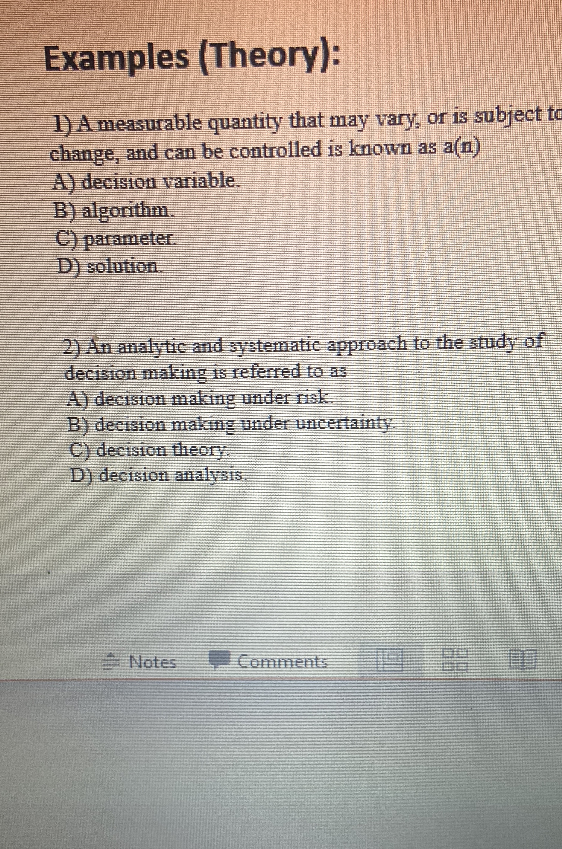  Examples (Theory): A measurable quantity that may vary, or is subject