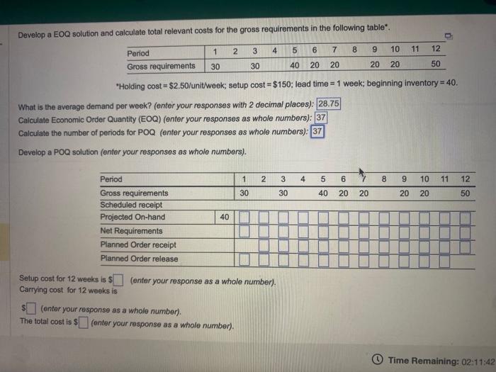  Develop a EOQ solution and calculate total relevant costs for the